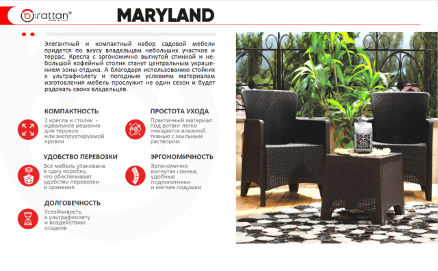 Комплект уличной мебели Maryland описание