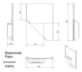 Чертеж настенного биокамина PAPA (Kratki - Польша)