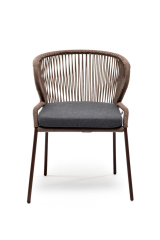 Милан плетеный стул из роупа, каркас алюминиевый коричневый, роуп коричневый, ткань темно-серая
