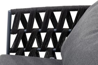 Диего кресло плетеное из роупа, каркас алюминиевый серый, роуп темно-серый, ткань темно-серая