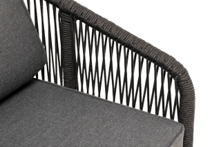 Канны кресло плетеное из роупа (веревки), основание дуб, роуп темно-серый, ткань серая