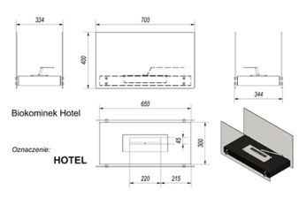 Напольный биокамин Hotel черный чертеж (Kratki - Польша)