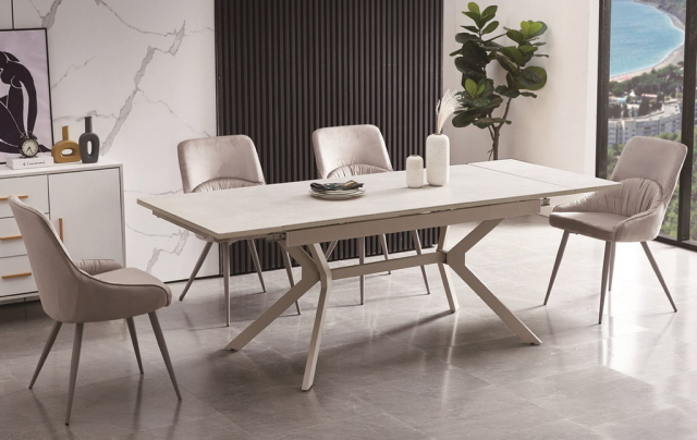 Меркурий стол интерьерный раздвижной обеденный из керамики, цвет белый глянцевый