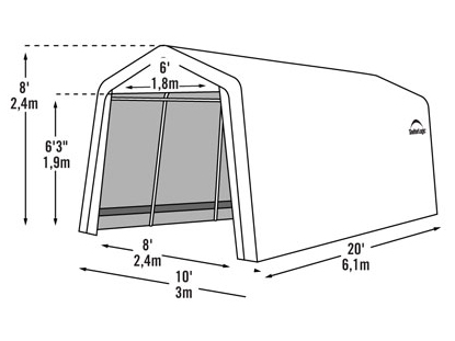 Схема тентового гаража (укрытия) 3,0x6,1x2,4 м (ShelterLogic)
