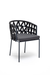 Диего плетеный стул из роупа, каркас стальной серый, роуп темно-серый, ткань темно-серая