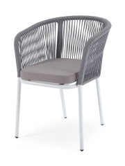 Марсель плетеный стул из роупа (веревки), каркас белый, цвет светло-серый, ткань Neo ASH