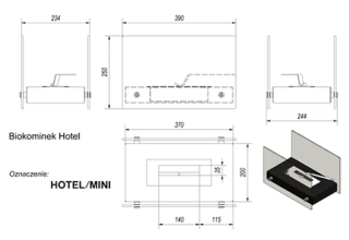 Напольный биокамин Hotel mini черный чертеж (Kratki - Польша)