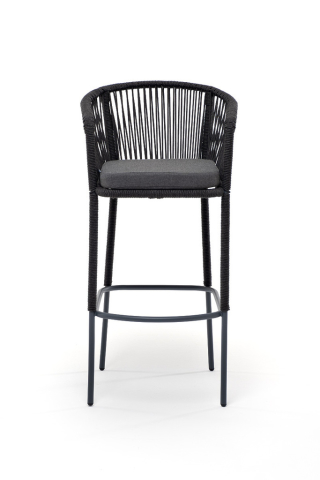 Марсель барный стул из роупа, каркас стальной серый, роуп темно-серый, ткань темно-серая