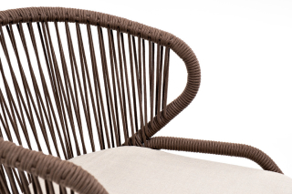 Милан плетеный стул из роупа, каркас алюминиевый белый, роуп коричневый, ткань бежевая
