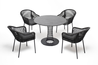 Лион обеденная группа на 4 персоны со стульями Лион темно-серый, круглый стол серый гранит