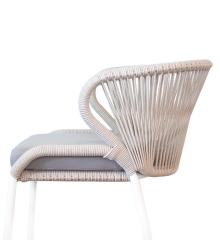 Милан плетеный стул из роупа (веревки), цвет бежевый, каркас белый, подушки ASH