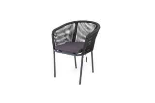 Марсель плетеный стул из роупа, каркас алюминий серый, роуп темно-серый, ткань серая