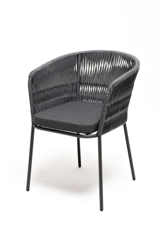Бордо стул плетеный из роупа (колос), каркас алюминий темно-серый (RAL7024) шагрень, роуп серый 15мм, ткань темно-серая
