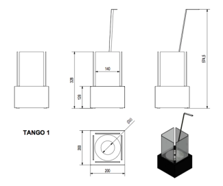 Размеры биокамина Tango 1 (Kratki - Польша)