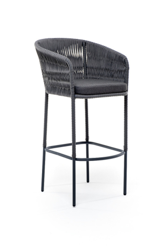 Бордо барный стул из роупа, каркас стальной серый, роуп серый (колос), ткань темно-серая