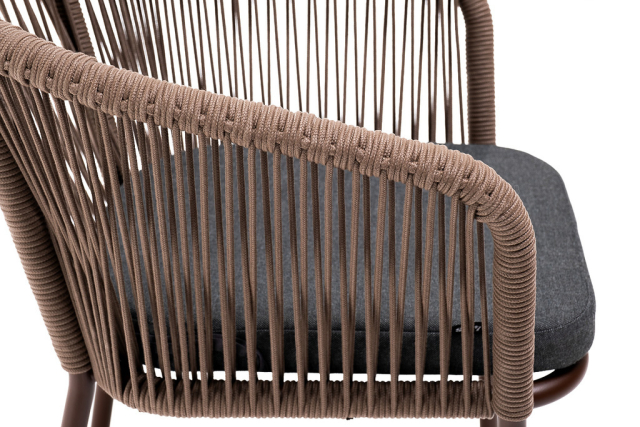 Марсель плетеный стул из роупа, каркас алюминий коричневый, роуп коричневый, ткань темно-серая