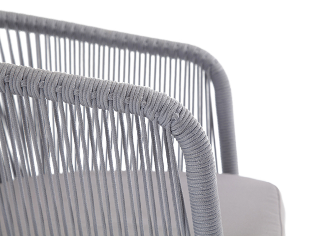 Марсель плетеный стул из роупа (веревки), каркас белый, цвет светло-серый, ткань светло-серая