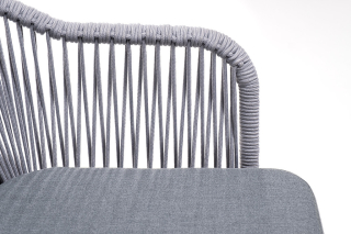 Лион плетеный стул из роупа, каркас стальной белый, роуп светло-серый, ткань серая