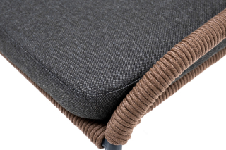 Милан плетеный стул из роупа, каркас алюминиевый серый, роуп коричневый, ткань темно-серая
