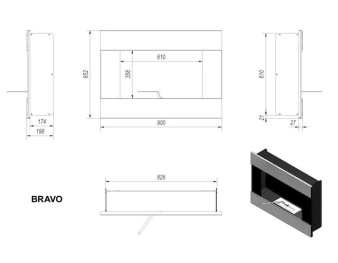 Чертеж настенного биокамина Bravo (Kratki - Польша)