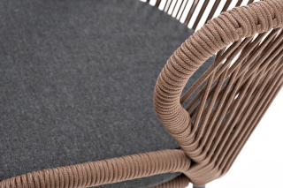 Милан плетеный стул из роупа, каркас алюминиевый серый, роуп коричневый, ткань темно-серая
