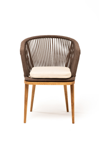 Марсель плетеный стул из роупа, основание дуб, роуп коричневый, ткань бежевая