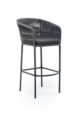 Бордо стул барный плетеный из роупа (колос), каркас из стали серый (RAL7022) муар, роуп серый 15мм, ткань темно-серая