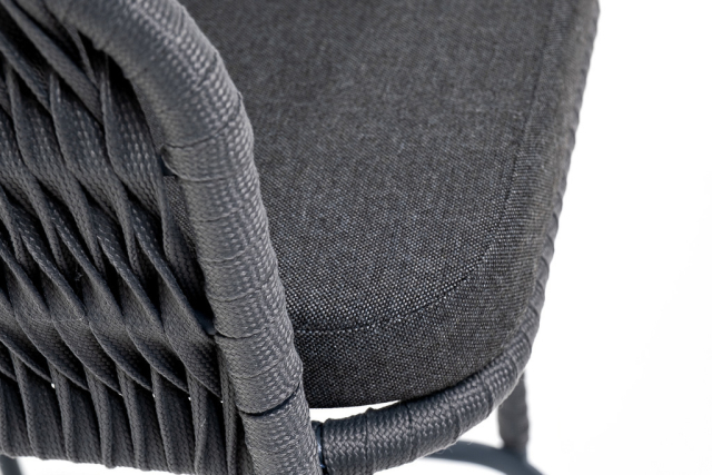 Бордо стул барный плетеный из роупа (колос), каркас из стали серый (RAL7022) муар, роуп серый 15мм, ткань темно-серая