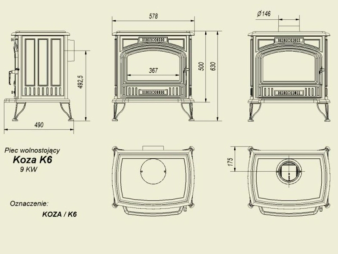 Чугунная печь Koza/K6 размеры (Kratki)