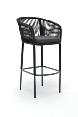 Марсель барный стул из роупа, каркас стальной серый, роуп темно-серый, ткань темно-серая