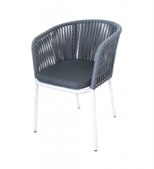 Бордо плетеный стул из роупа (веревки), цвет серый, белый каркас, подушка SAVANA Grafit
