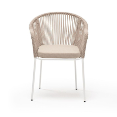Лион стул стальной каркас белый, роуп и ткань бежевые
