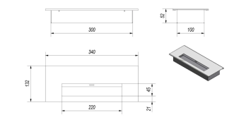 Размеры топки настенного биокамина Bravo 2 (Kratki - Польша)