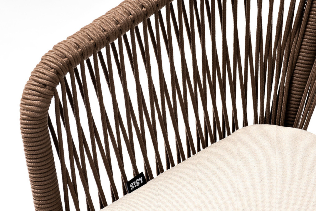 Марсель плетеный стул из роупа, каркас алюминий белый, роуп коричневый, ткань бежевая