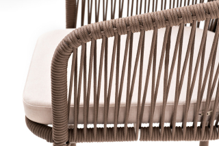 Марсель барный стул из роупа, каркас стальной белый, роуп коричневый, ткань бежевая