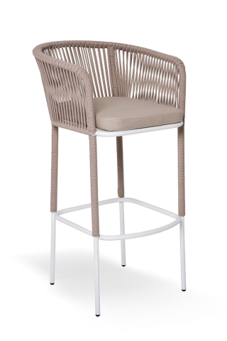 Марсель барный стул из роупа, каркас стальной белый, роуп бежевый, ткань бежевая