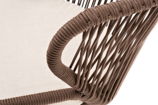 Милан плетеный стул из роупа, каркас алюминиевый белый, роуп коричневый, ткань бежевая