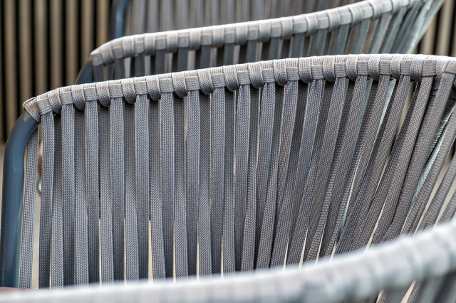 Бордо плетеный стул из роупа, каркас стальной серый, роуп серый, ткань серая