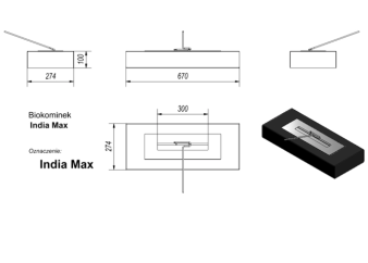 Напольный биокамин India max черный чертеж (Kratki - Польша)