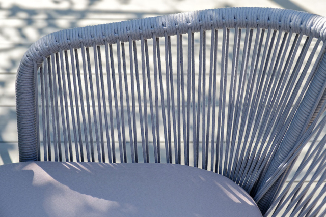 Марсель плетеный стул из роупа (веревки), каркас белый, цвет светло-серый, ткань светло-серая