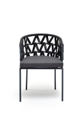 Диего плетеный стул из роупа, каркас стальной серый, роуп темно-серый, ткань темно-серая