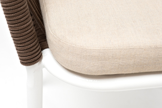 Марсель плетеный стул из роупа, каркас алюминий белый, роуп коричневый, ткань бежевая