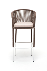 Марсель барный стул из роупа, каркас стальной белый, роуп коричневый, ткань бежевая