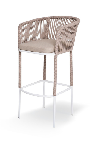 Марсель барный стул из роупа, каркас стальной белый, роуп бежевый, ткань бежевая