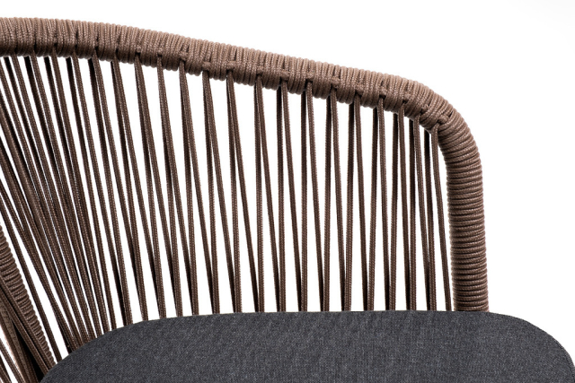 Марсель плетеный стул из роупа, каркас алюминий коричневый, роуп коричневый, ткань темно-серая