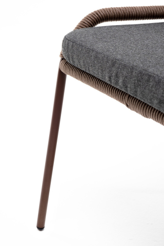 Милан плетеный стул из роупа, каркас алюминиевый коричневый, роуп коричневый, ткань темно-серая