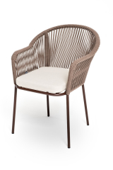 Лион плетеный стул из роупа, каркас стальной коричневый, роуп коричневый, ткань бежевая
